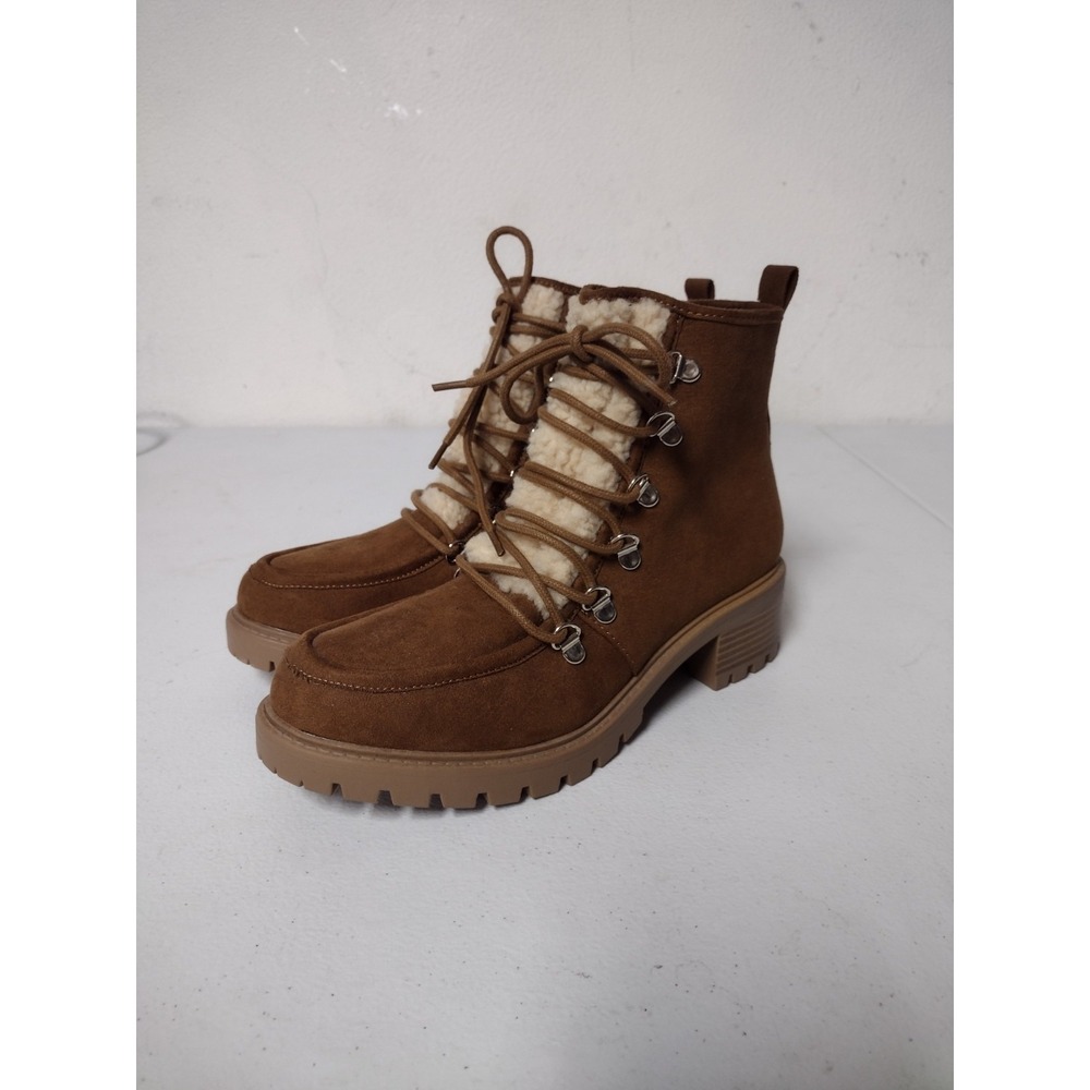 Sun + Stone Quiinn Womens Fur Lined Platform Shearling Boots Peanut Micro US 8‎